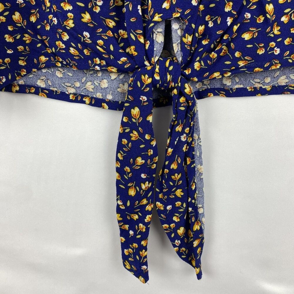 Blue Floral Print Half Sleeve Top Rayon Blouse Women Size L - Picture 10 of 10